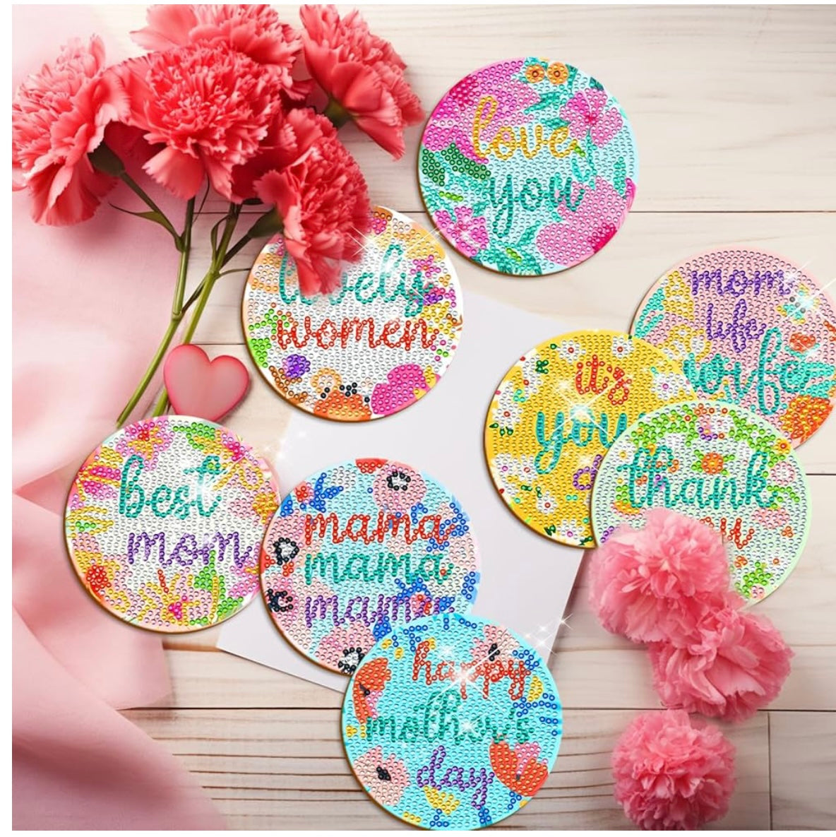 Handcrafted Jeweled 4 Pcs Coaster Set w/holder 4 pcs- Mother’s Day